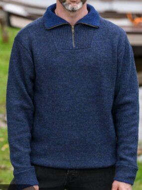IrelandsEye 100% Wool Mens Half Zip Sweater. M